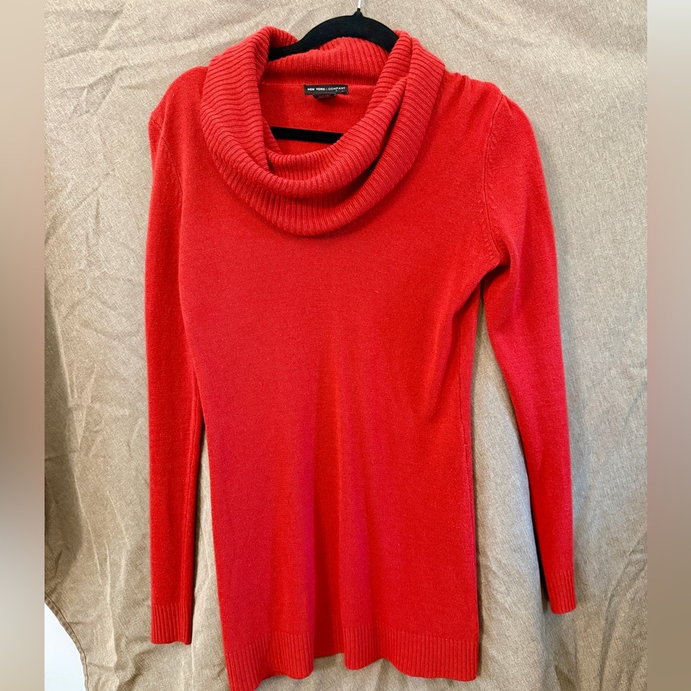 New York & Company Vibrant Red Cowl Neck Sweater